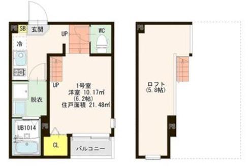 アゼリア八本松(1K/2階)の間取り写真