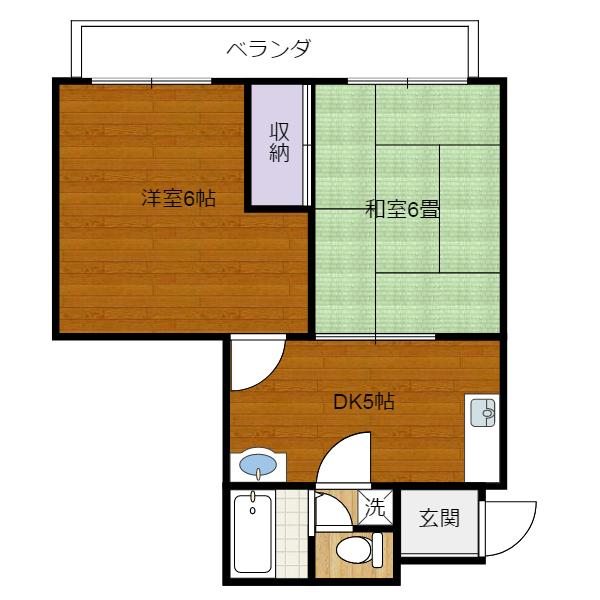 グランモア港ヶ丘(2DK/2階)の間取り写真
