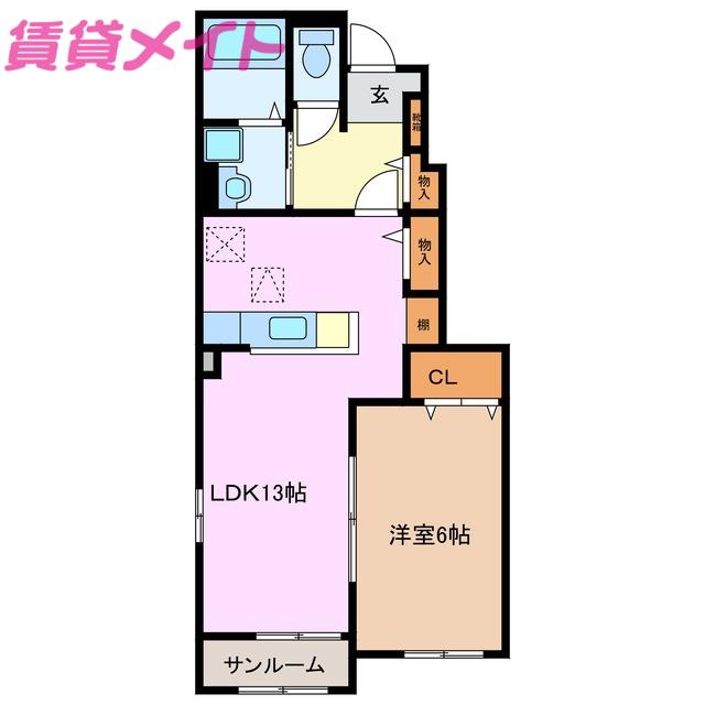 ローズハウス OZ II(1LDK/1階)の間取り写真