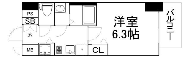 ゼオン大阪イースト(1K/1階)の間取り写真