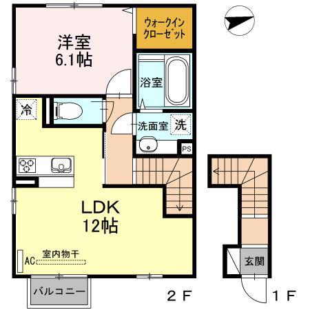 サンシャインW I(1LDK/2階)の間取り写真
