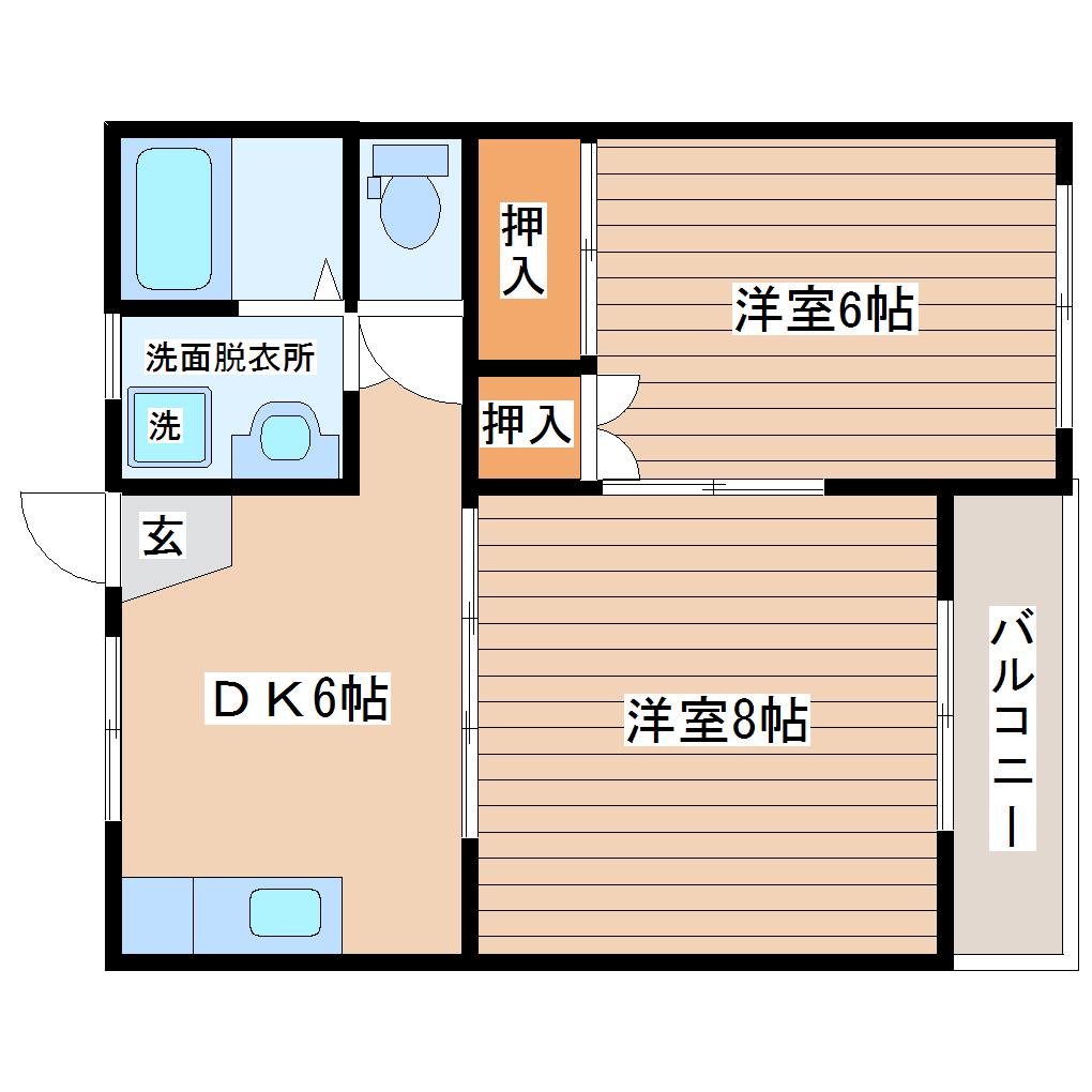 ウィンディ上飯田(2DK/1階)の間取り写真