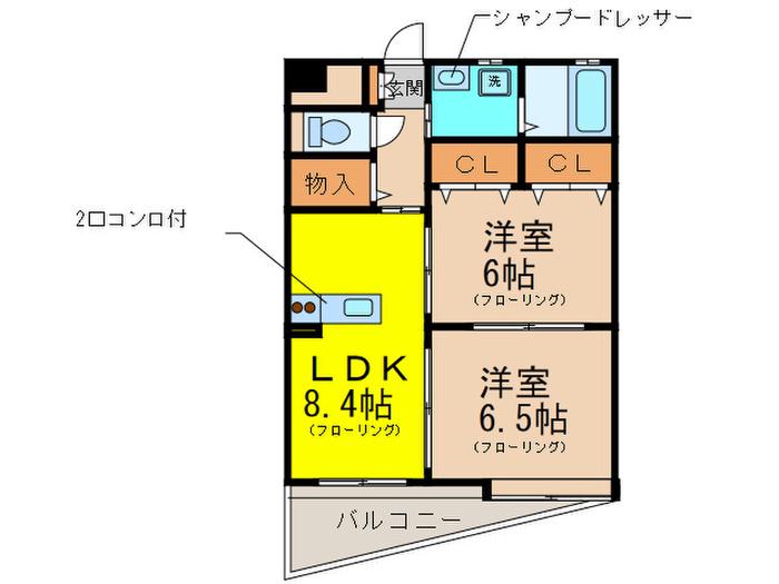 ラルジュ大橋(2LDK/3階)の間取り写真