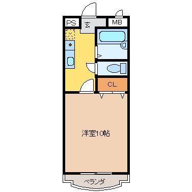 ヴェルデ中村B(1K/3階)の間取り写真