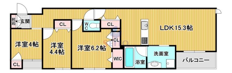 豊中市立花町1丁目ヘーベルメゾン(3LDK/2階)の間取り写真