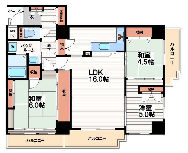グランドムール南大江パークタワー(3LDK/10階)の間取り写真