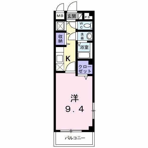 イースト・ワン・K(1K/3階)の間取り写真
