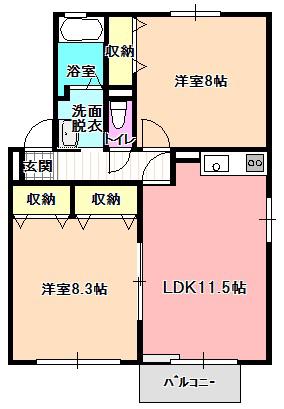 セジュール ヴァンドウ(2LDK/1階)の間取り写真