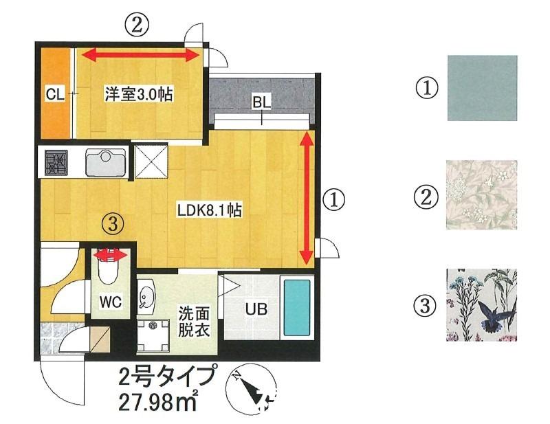 GRANDTIC ラフィーネ 博多駅南(1LDK/2階)の間取り写真