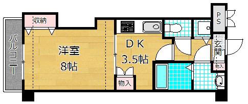 ルミエール交野(1DK/2階)の間取り写真