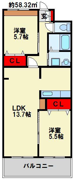 ベルタ6(2LDK/1階)の間取り写真