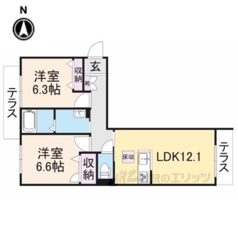 シャーメゾンFUJIMOTO(2LDK/1階)の間取り写真