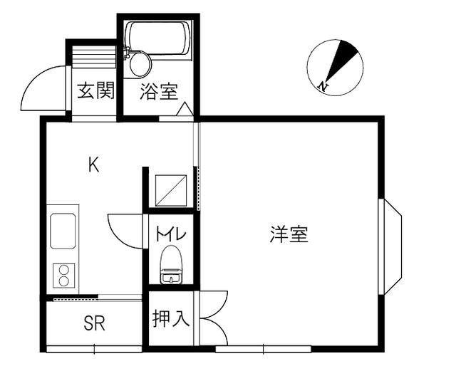 カーム3(1K/1階)の間取り写真