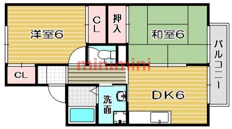 メゾンアサヒII(2DK/1階)の間取り写真