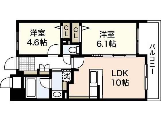 アーバンライフ白島(2LDK/9階)の間取り写真