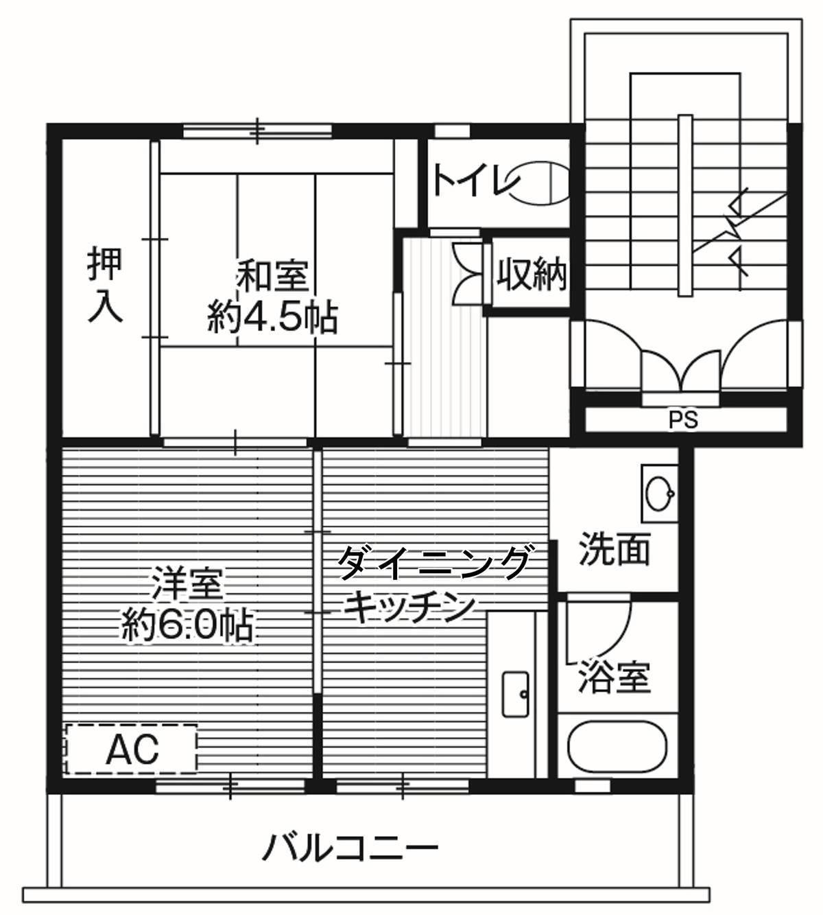 ヴィレッジハウス吉田宮小路II号棟(2DK/5階)の間取り写真