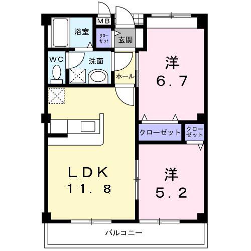 クリサンセマムV(2LDK/2階)の間取り写真