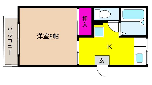 ハイツ吉野(1K/2階)の間取り写真