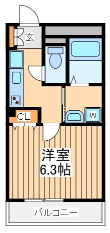 アンプルールフェール白亜(1K/2階)の間取り写真