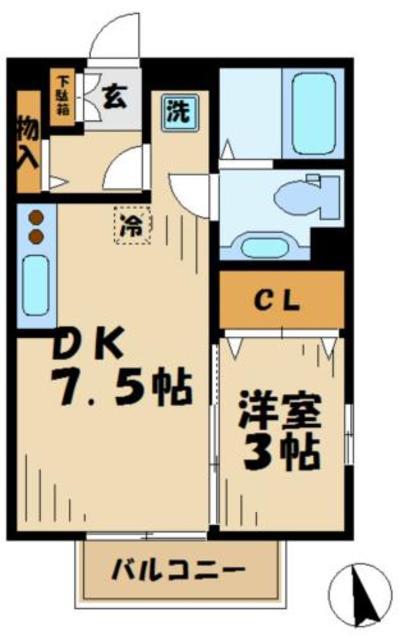 プレイス・パル(1DK/2階)の間取り写真
