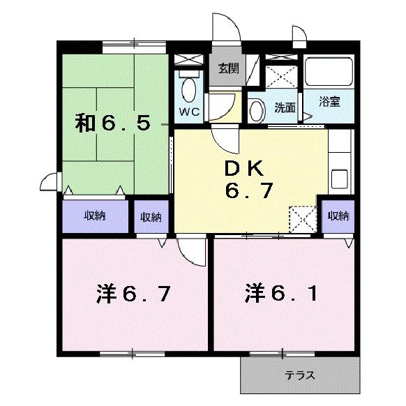 サンリヴィエール(3DK/1階)の間取り写真