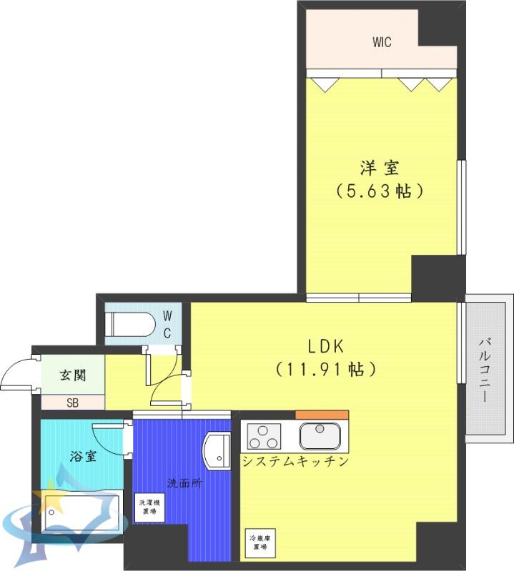 ソールタワー大通(1LDK/5階)の間取り写真