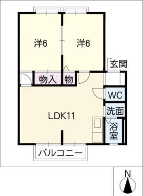 ドルチェ各務原E.I棟(2LDK/2階)の間取り写真