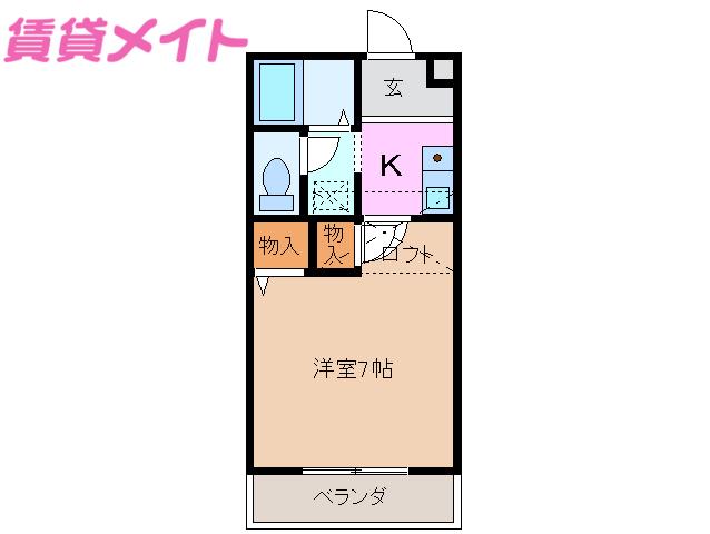 プラザコート西富田(1K/2階)の間取り写真