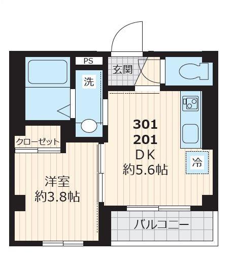 ピュイ リーヴル(1DK/3階)の間取り写真