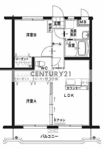 ユーミー佐土原(2LDK/4階)の間取り写真