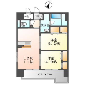 シャーメゾンステージ 碧・湯田(2LDK/12階)の間取り写真