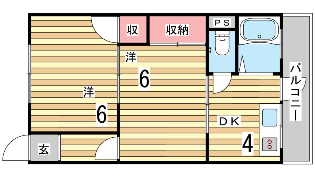 カーサ西山町(2DK/6階)の間取り写真
