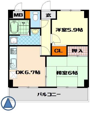 グランディールシャトー(2DK/5階)の間取り写真