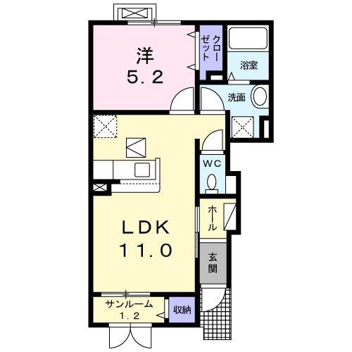 プレッソ(1LDK/1階)の間取り写真