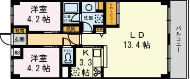 ライオンズマンションつきみ野の森第2(2LDK/3階)の間取り写真
