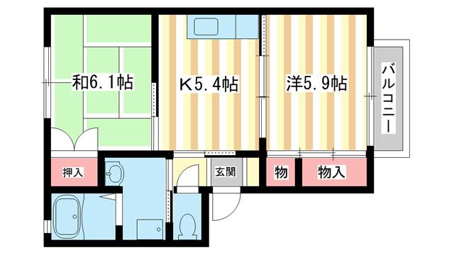 サニーハイツ(2K/2階)の間取り写真