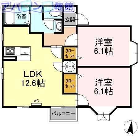 プレリュードB(2LDK/2階)の間取り写真