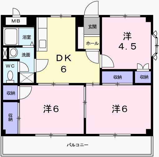 サンファミール西庄(3DK/2階)の間取り写真