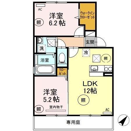 グランディールウベB(2LDK/1階)の間取り写真