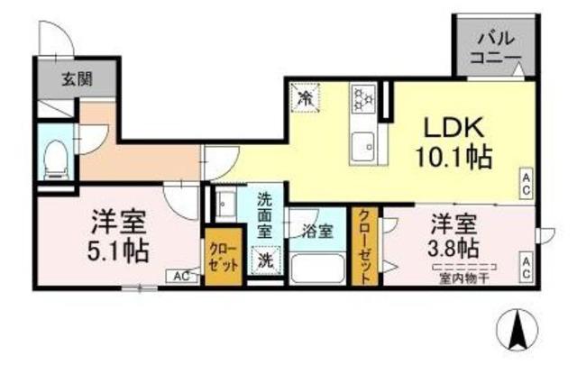 セレスティア上北沢(2LDK/3階)の間取り写真