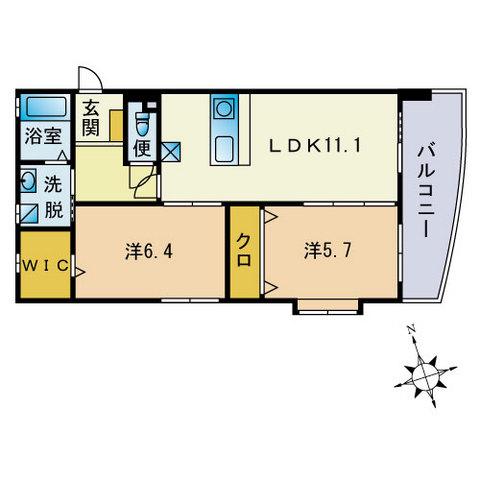 ニューリバー大名(2LDK/8階)の間取り写真