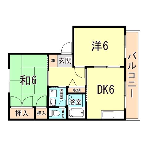 グリーンヒル朝霧(2DK/2階)の間取り写真