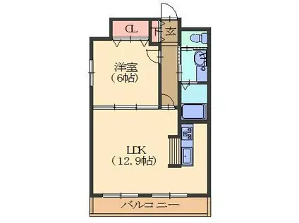 CALM HARA(1LDK/6階)の間取り写真