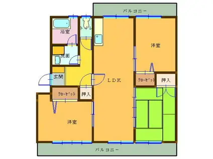 クレセール清水亀井(3LDK/3階)の間取り写真