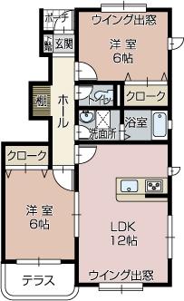 ウィンクルム・ヒルA(2LDK/1階)の間取り写真