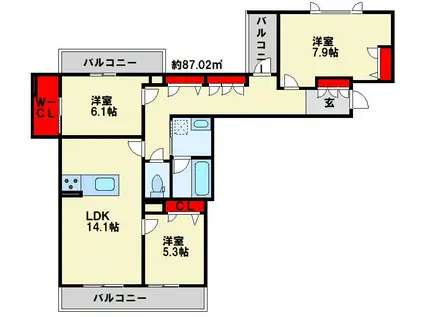 シャーメゾン ヴィラ 平田台(3LDK/3階)の間取り写真