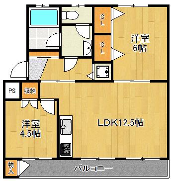 白幡台6号棟(2LDK/3階)の間取り写真