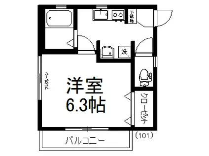 グリーンハイム富士見(1K/1階)の間取り写真