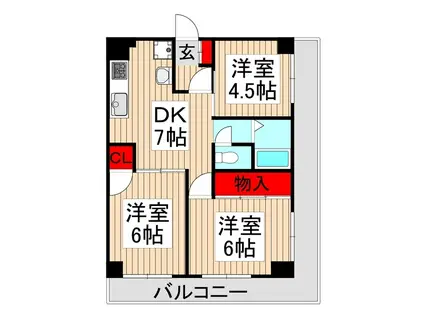 ホワイトハイツ小峰(3DK/6階)の間取り写真