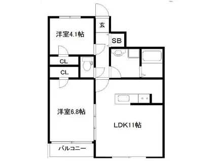 レジデンスシーマII(2LDK/1階)の間取り写真
